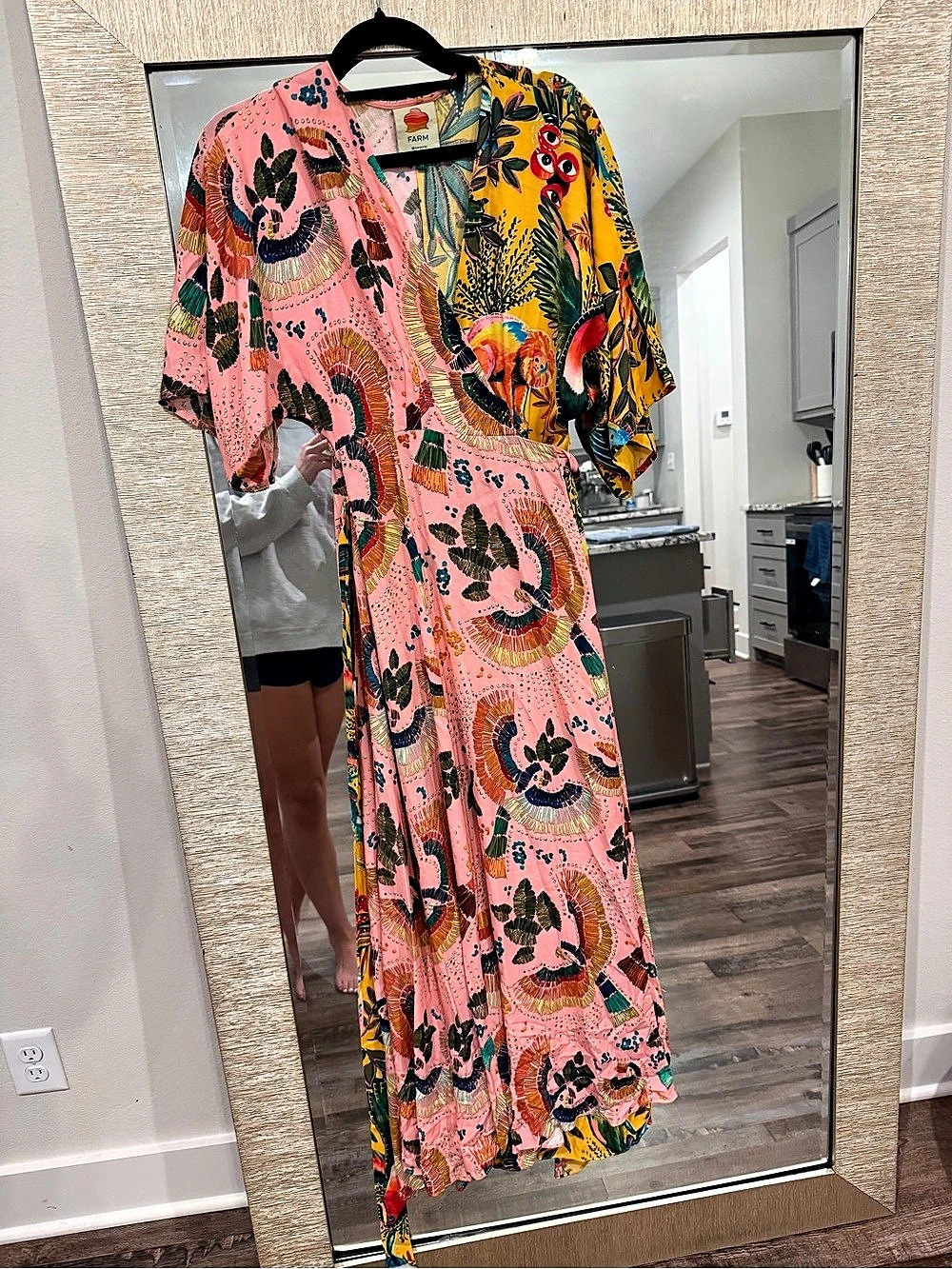 FARM Rio Birds In The Wild Wrap Maxi Dress Pink & Yellow XS - Picture 2 of 3